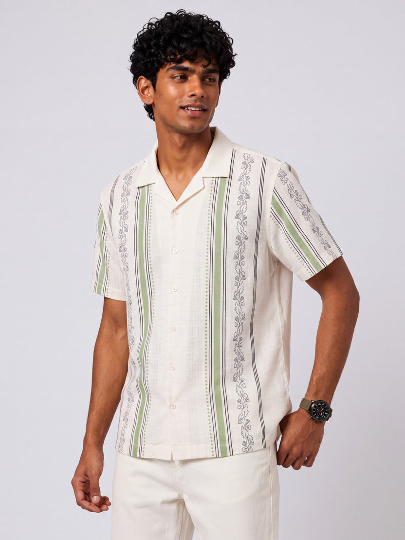 Mens Boxy Fit Green Striped Casual Shirt - Image 4