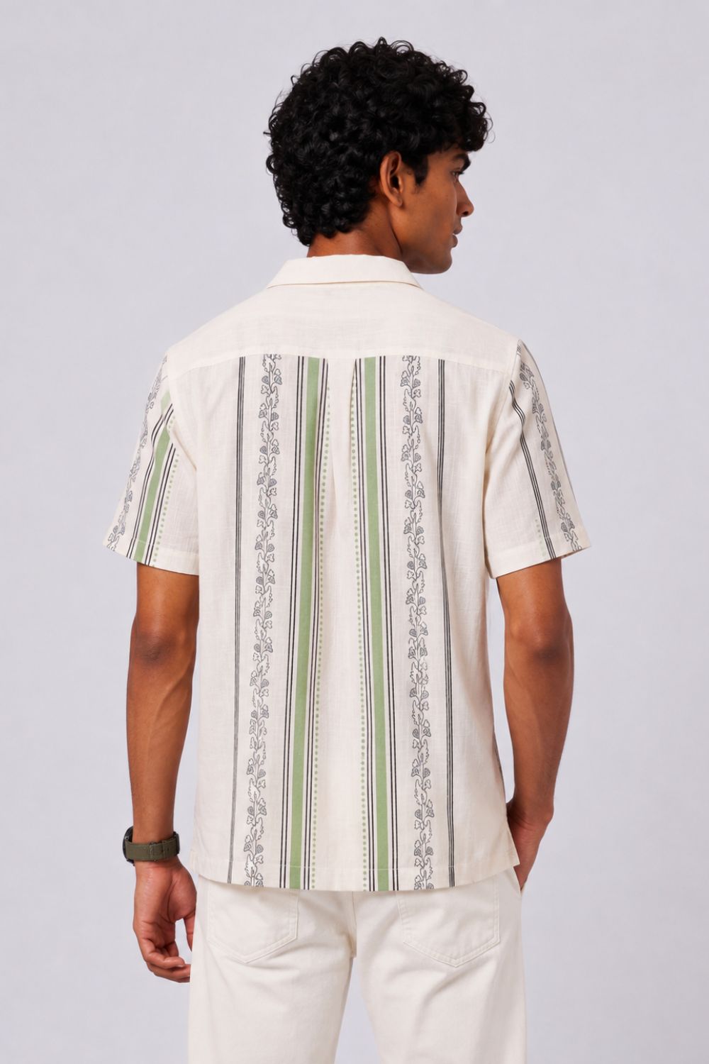 Mens Boxy Fit Green Striped Casual Shirt - Image 5