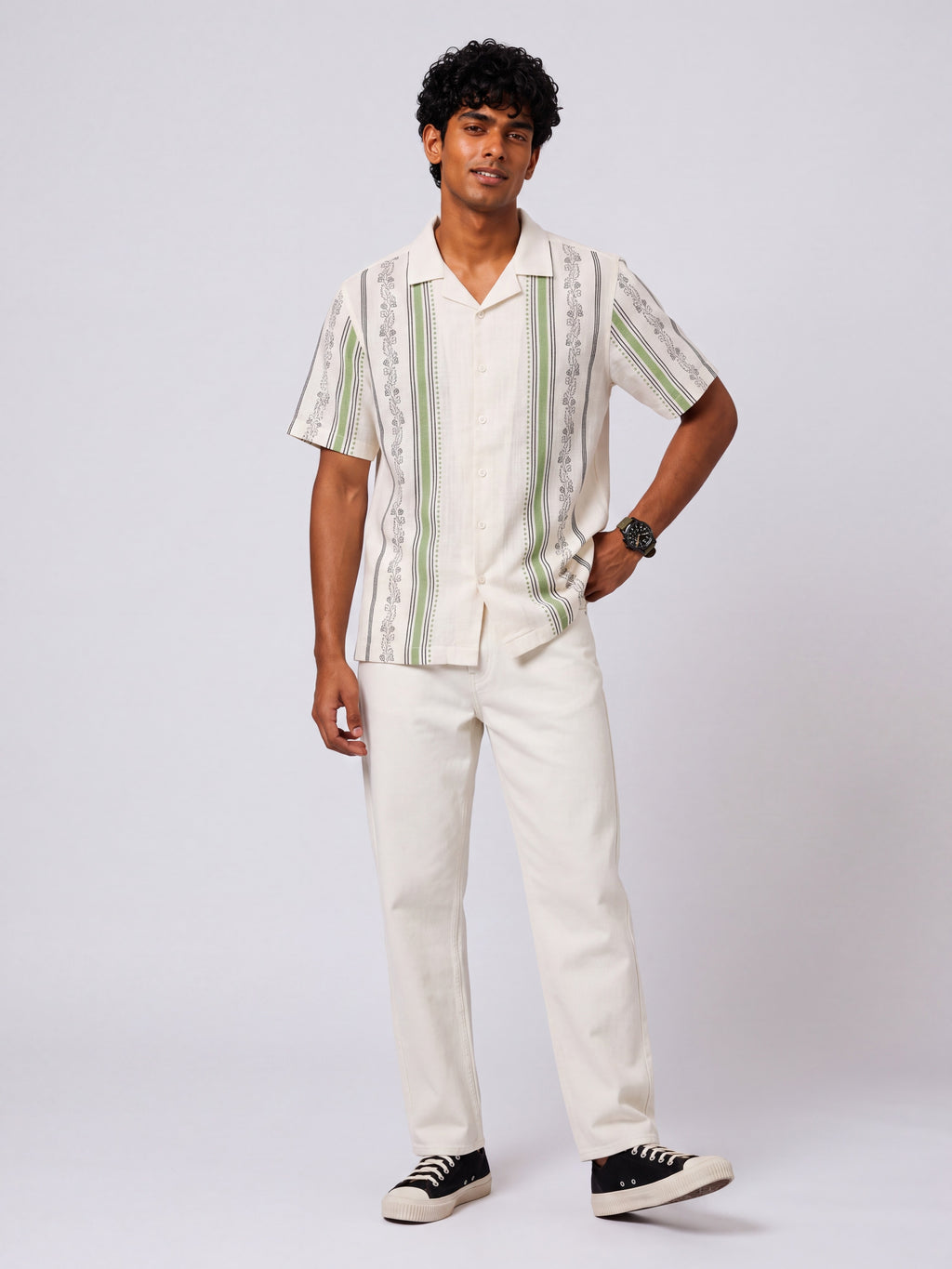 Mens Boxy Fit Green Striped Casual Shirt - Image 6