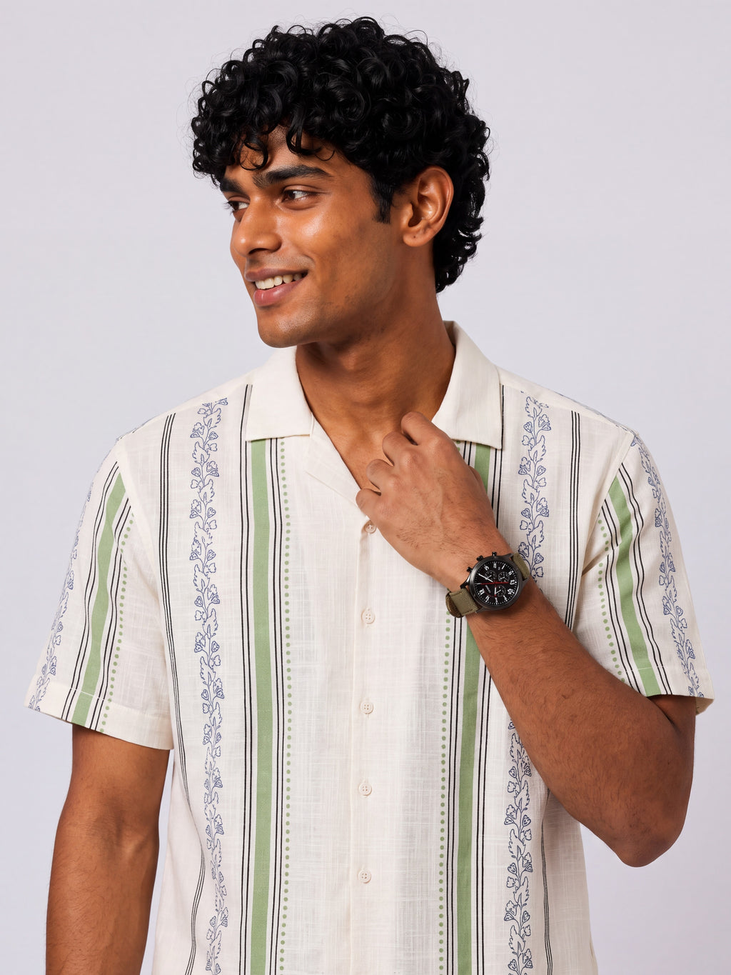 Mens Boxy Fit Green Striped Casual Shirt - Image 7