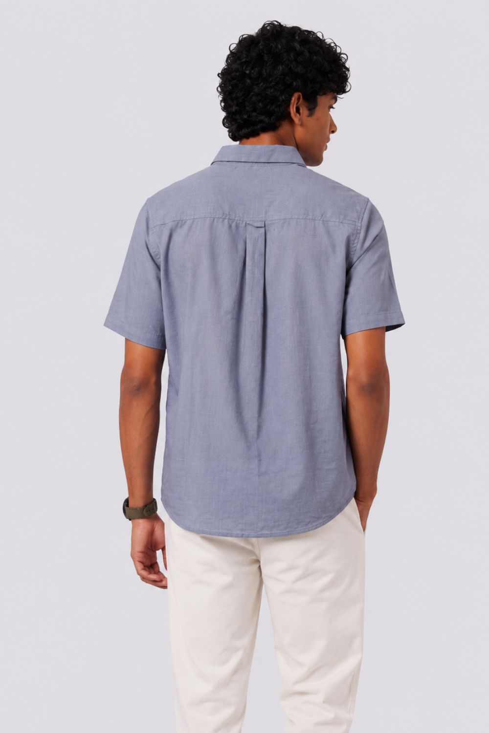 Mens Regular Fit Light Blue Embroidered Casual Shirt - Image 5