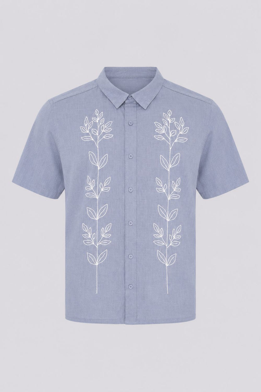 Mens Regular Fit Light Blue Embroidered Casual Shirt - Image 7