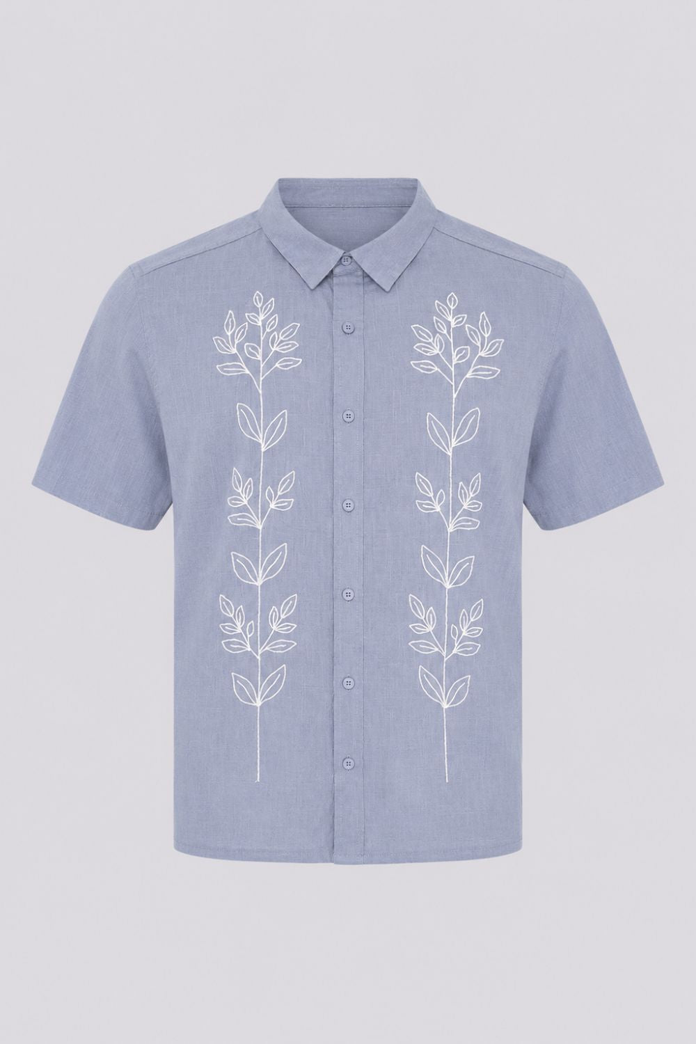 Mens Regular Fit Light Blue Embroidered Casual Shirt - Image 7