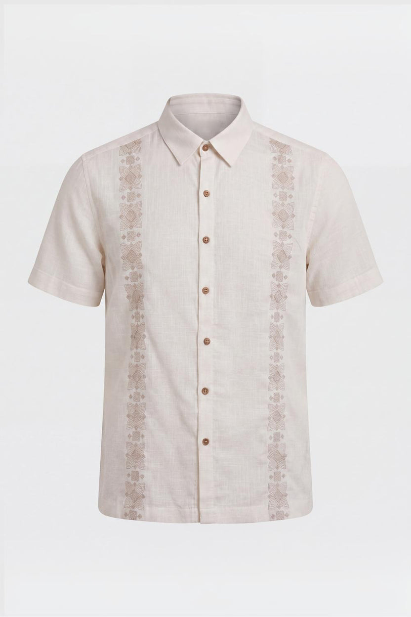 Mens Regular Fit Off White Embroidered Casual Shirt - Image 7