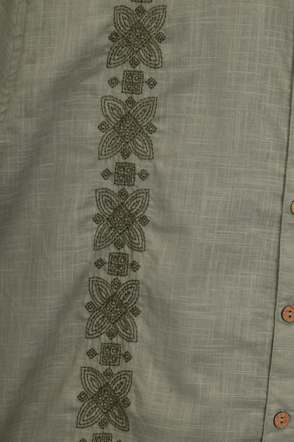 Mens Regular Fit Olive Embroidered Casual Shirt - Image 8