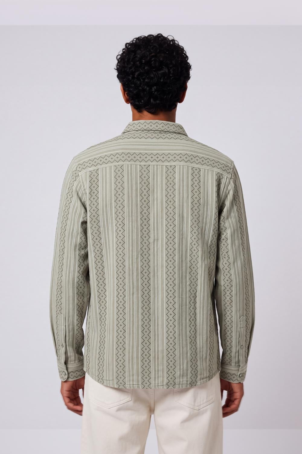 Mens Regular Fit Olive Striped Casual Shirt - Image 5