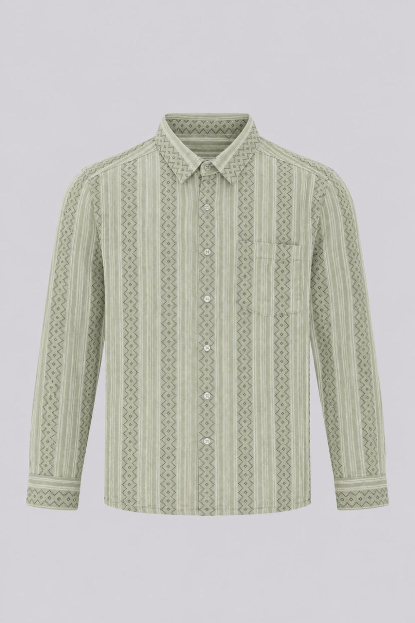 Mens Regular Fit Olive Striped Casual Shirt - Image 7