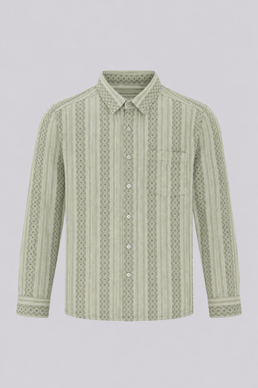 Mens Regular Fit Olive Striped Casual Shirt - Image 7
