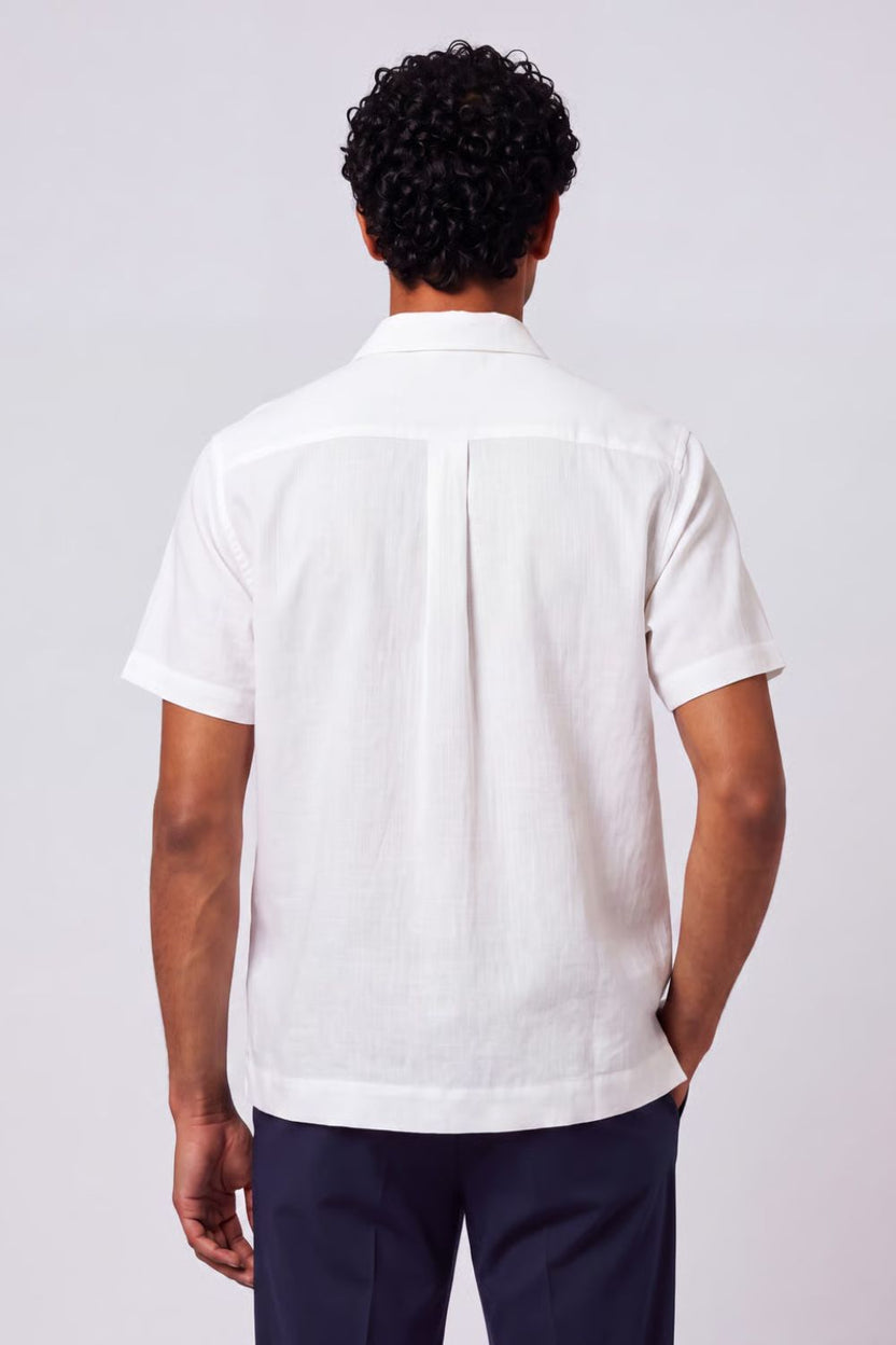 Mens Regular Fit Off White Embroidered Casual Shirt - Image 5