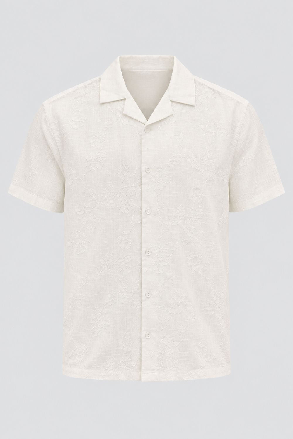 Mens Regular Fit Off White Embroidered Casual Shirt - Image 7