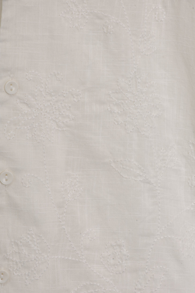 Mens Regular Fit Off White Embroidered Casual Shirt - Image 8