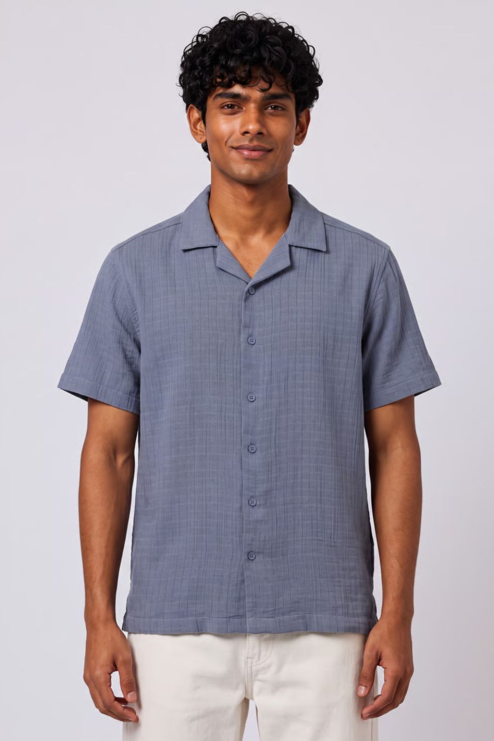 Mens Regular Fit Blue Self Design Casual Shirt - Image 2