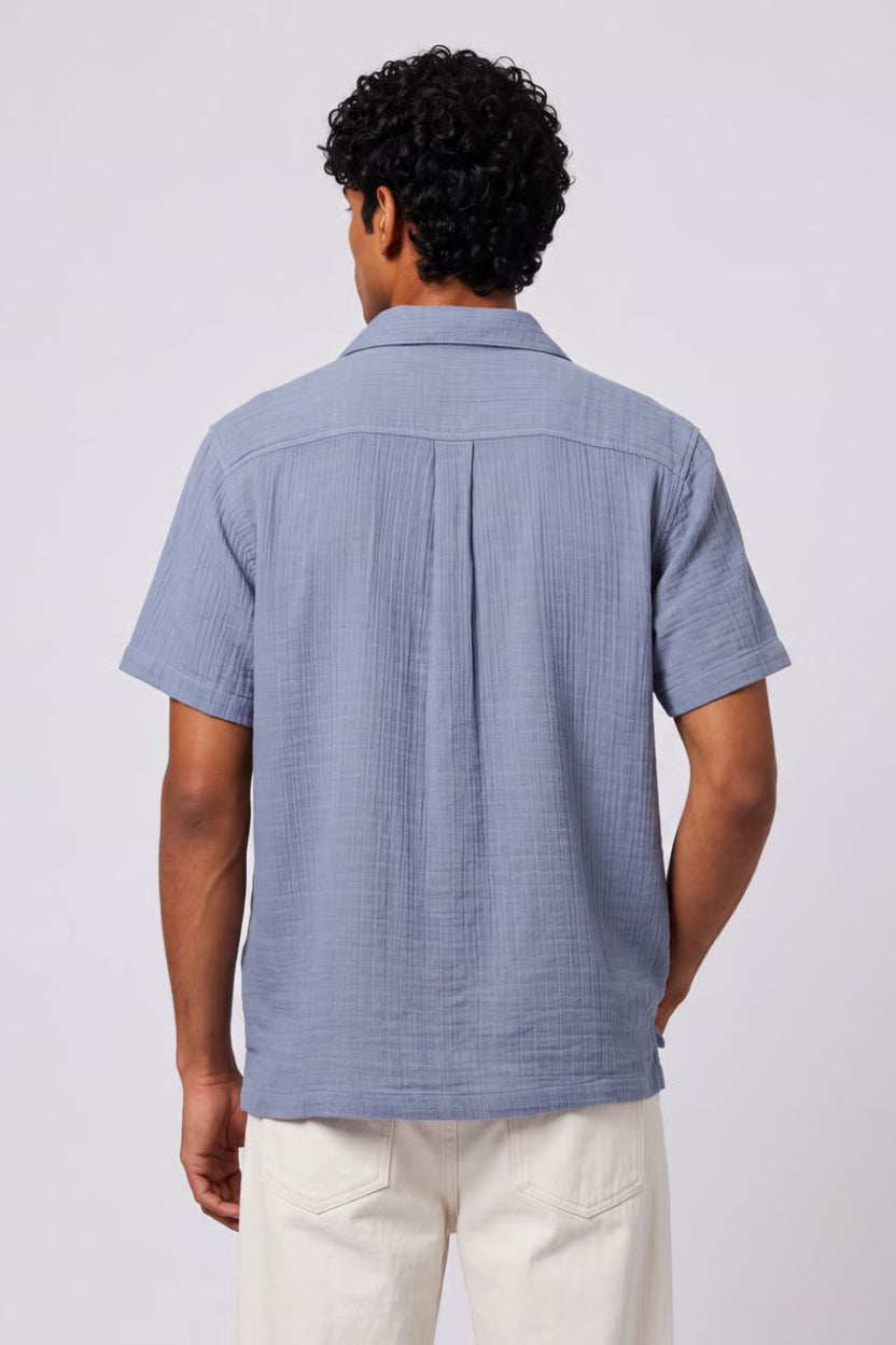 Mens Regular Fit Blue Self Design Casual Shirt - Image 5