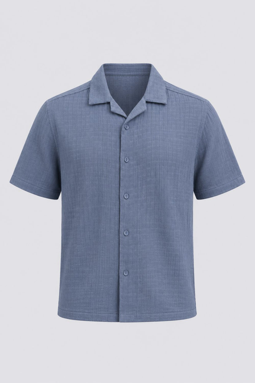 Mens Regular Fit Blue Self Design Casual Shirt - Image 7