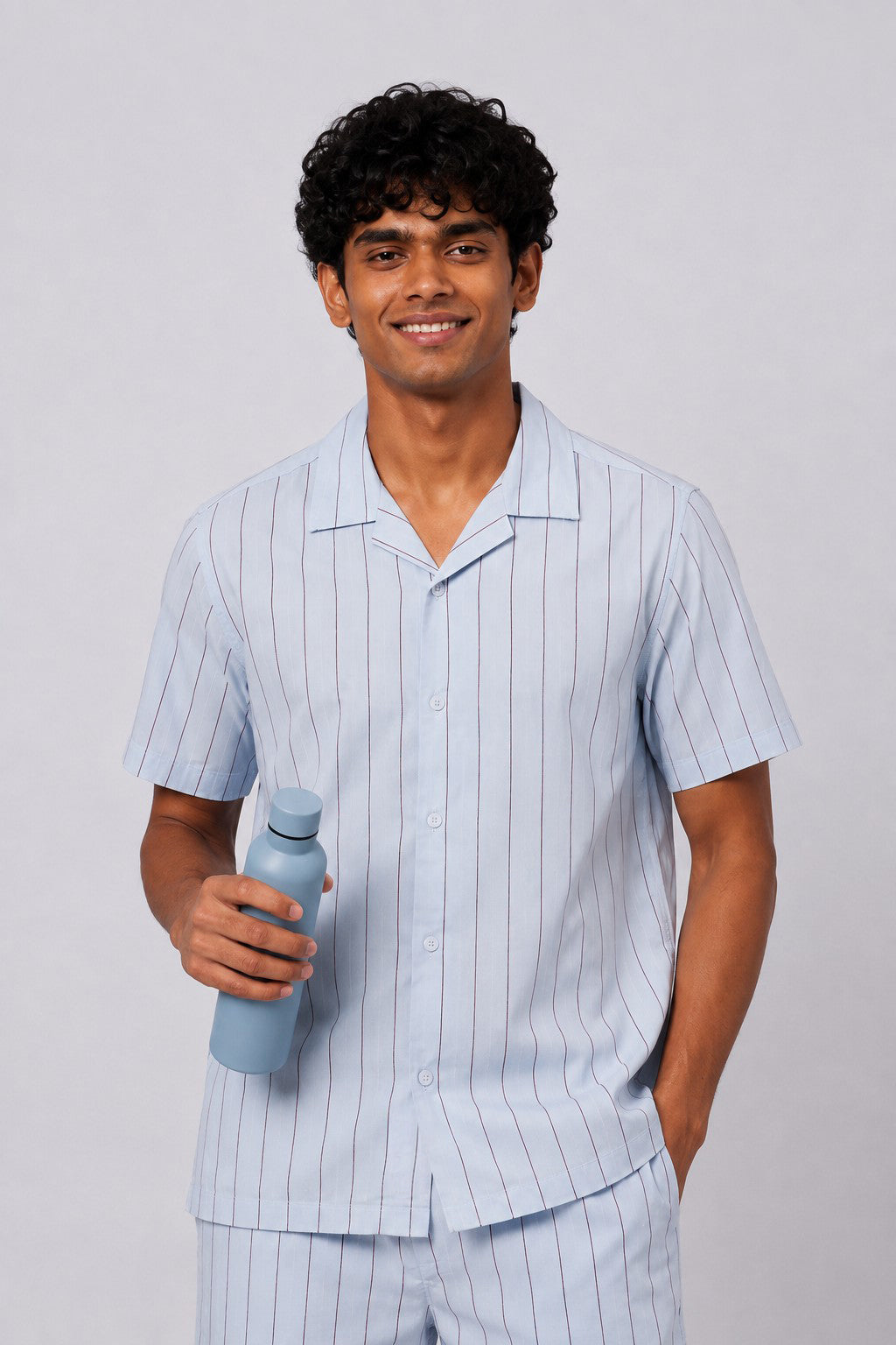 Mens Relaxed Fit Light Blue Striped Shirt - Image 1