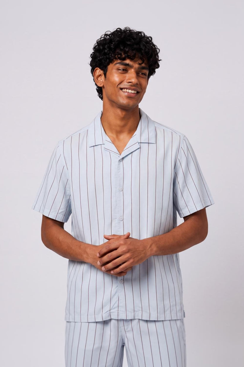 Mens Relaxed Fit Light Blue Striped Shirt - Image 2