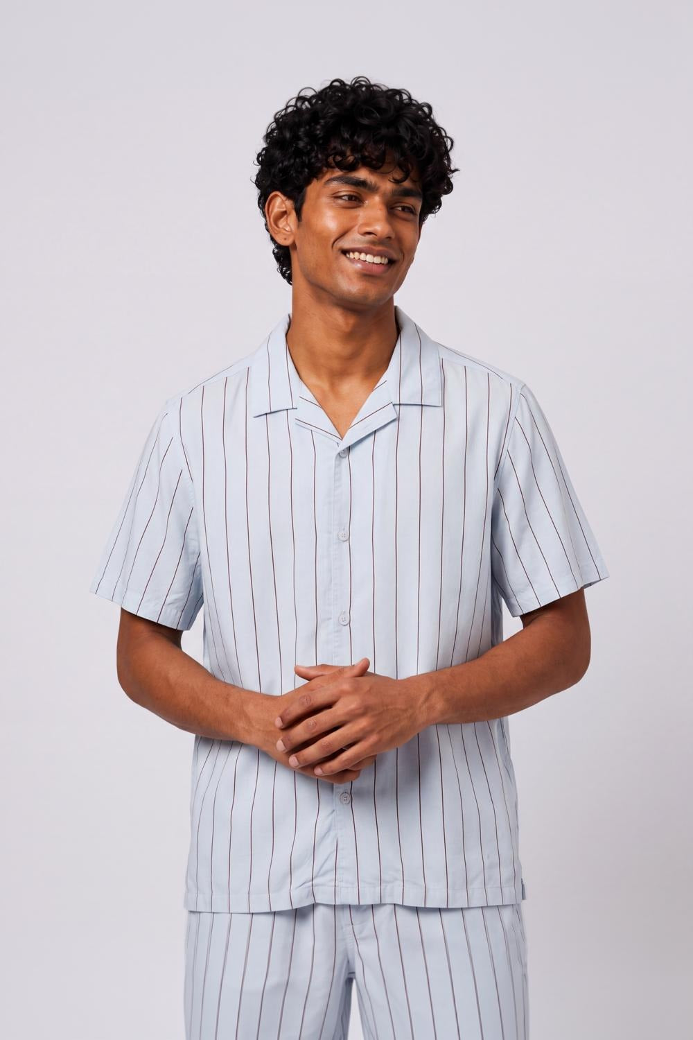 Mens Relaxed Fit Light Blue Striped Shirt - Image 2