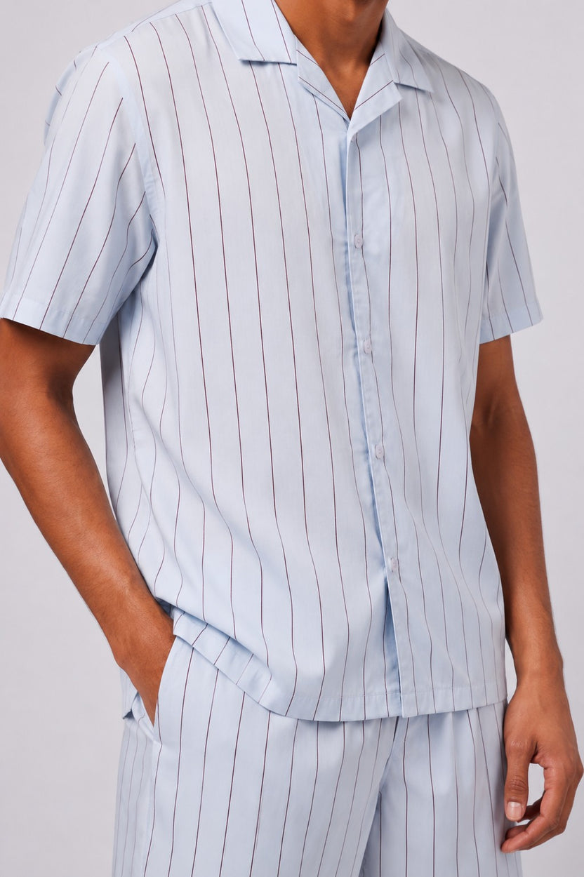 Mens Relaxed Fit Light Blue Striped Shirt - Image 3