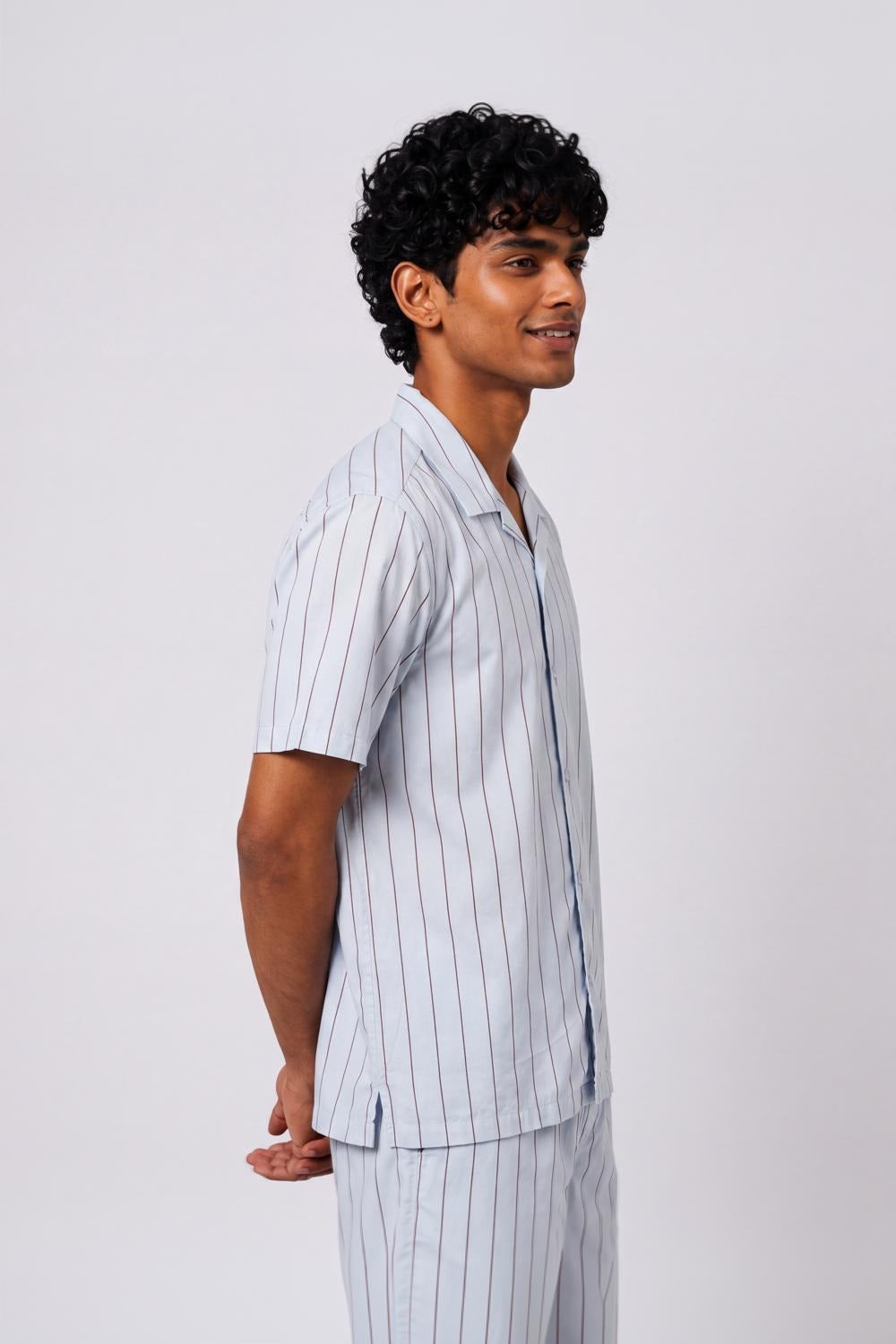 Mens Relaxed Fit Light Blue Striped Shirt - Image 4