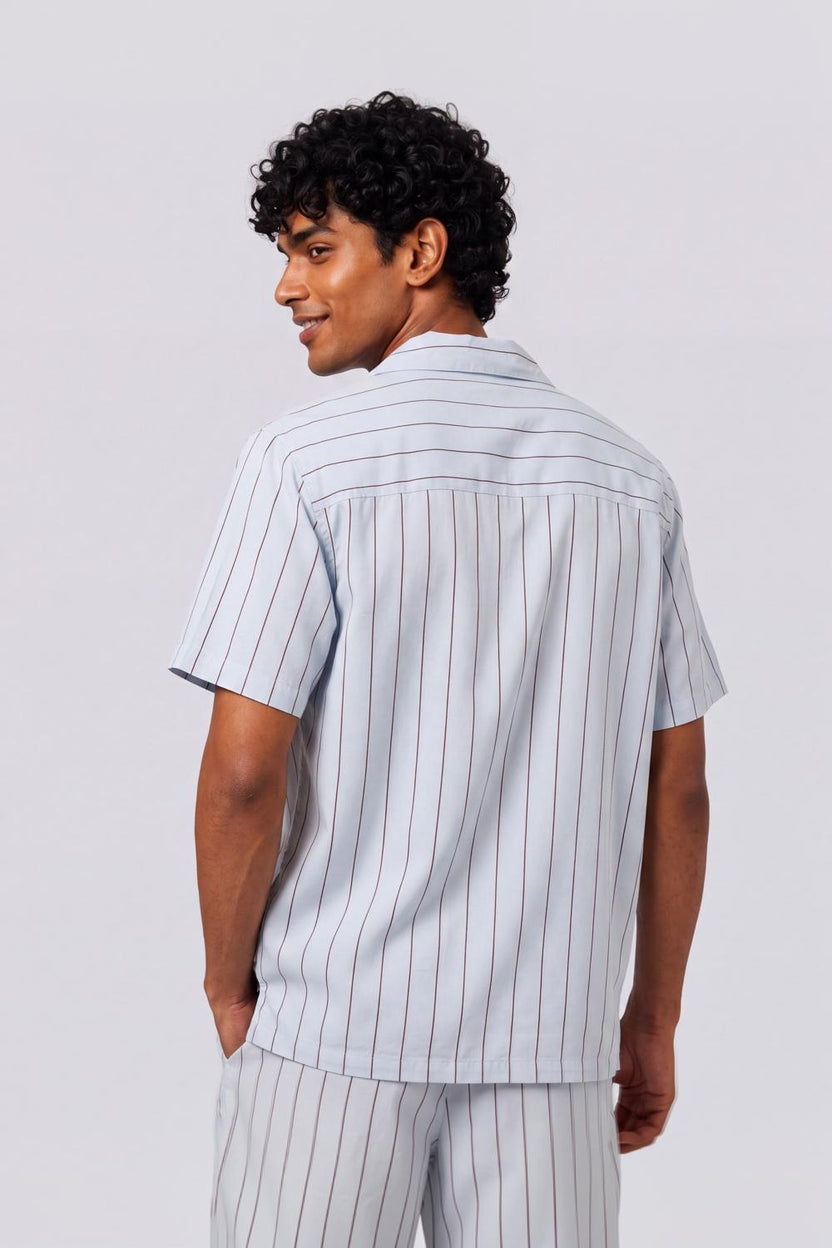 Mens Relaxed Fit Light Blue Striped Shirt - Image 5