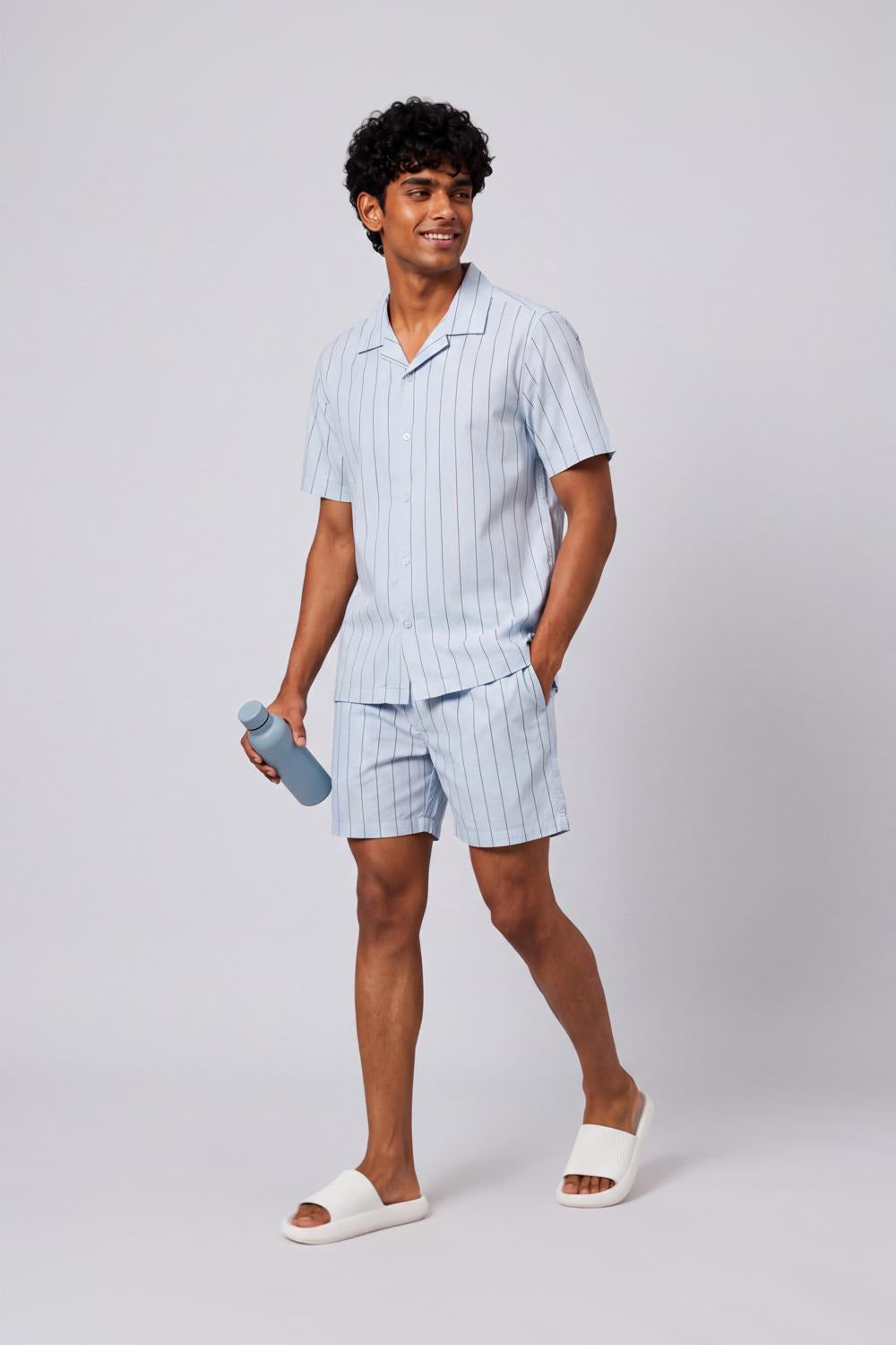 Mens Relaxed Fit Light Blue Striped Shirt - Image 6