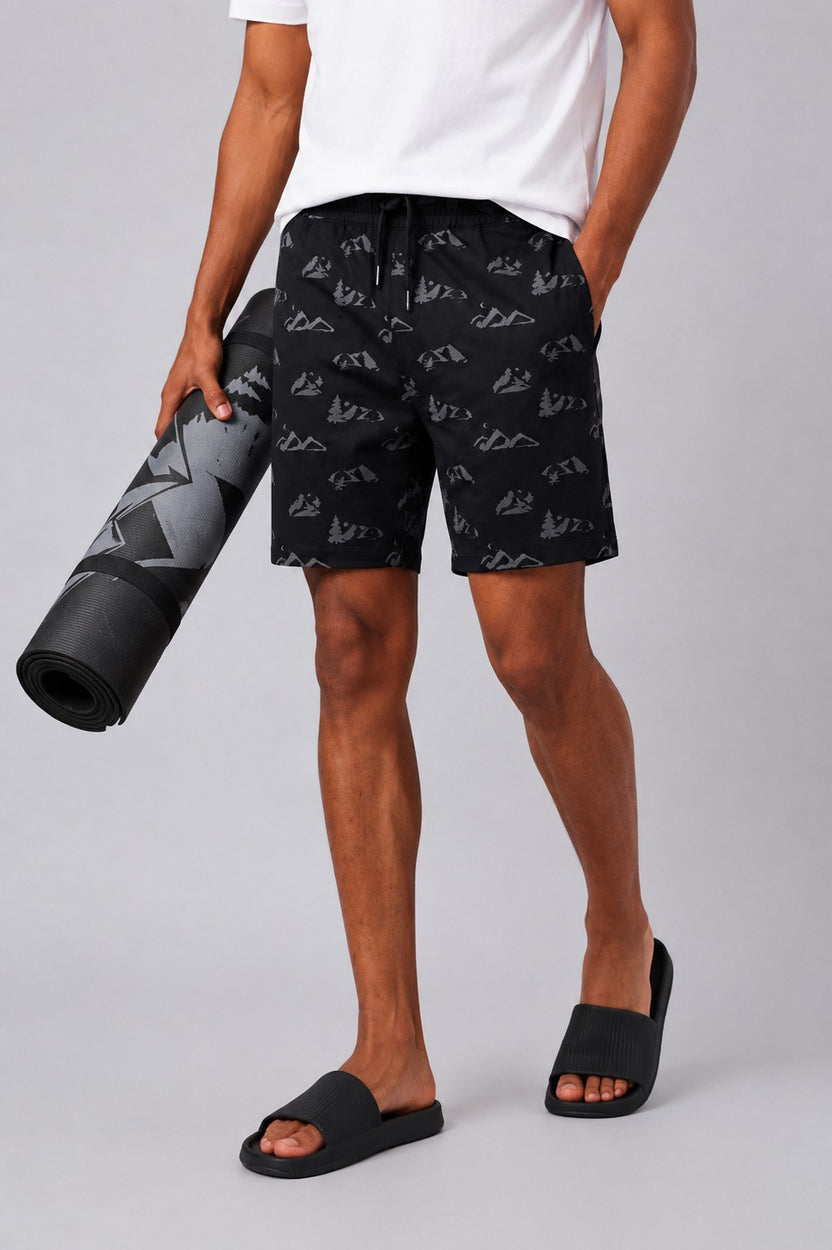 Mens Regular Fit Black Graphic Printed Shorts - Image 1