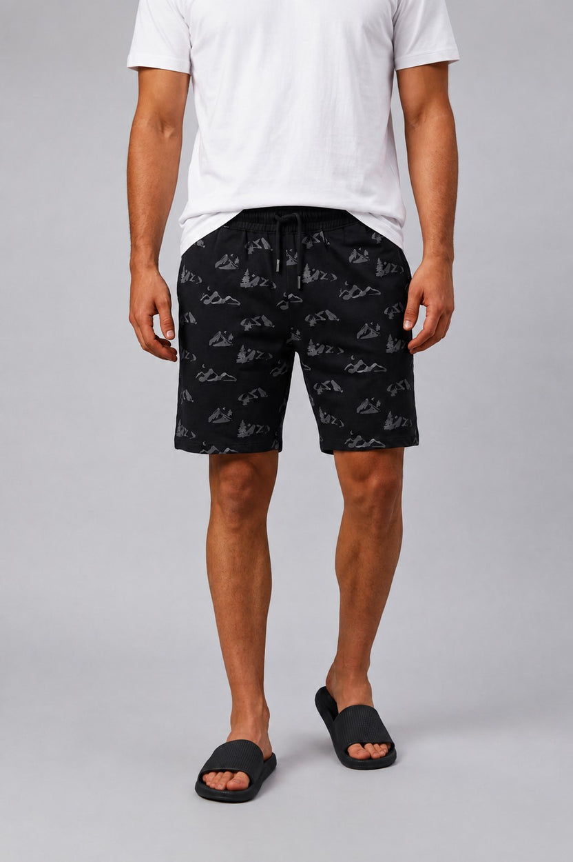 Mens Regular Fit Black Graphic Printed Shorts - Image 2