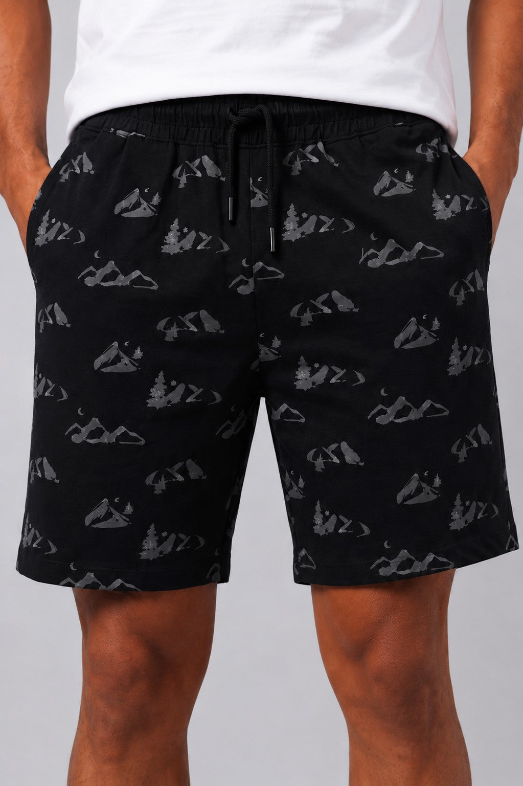 Mens Regular Fit Black Graphic Printed Shorts - Image 3