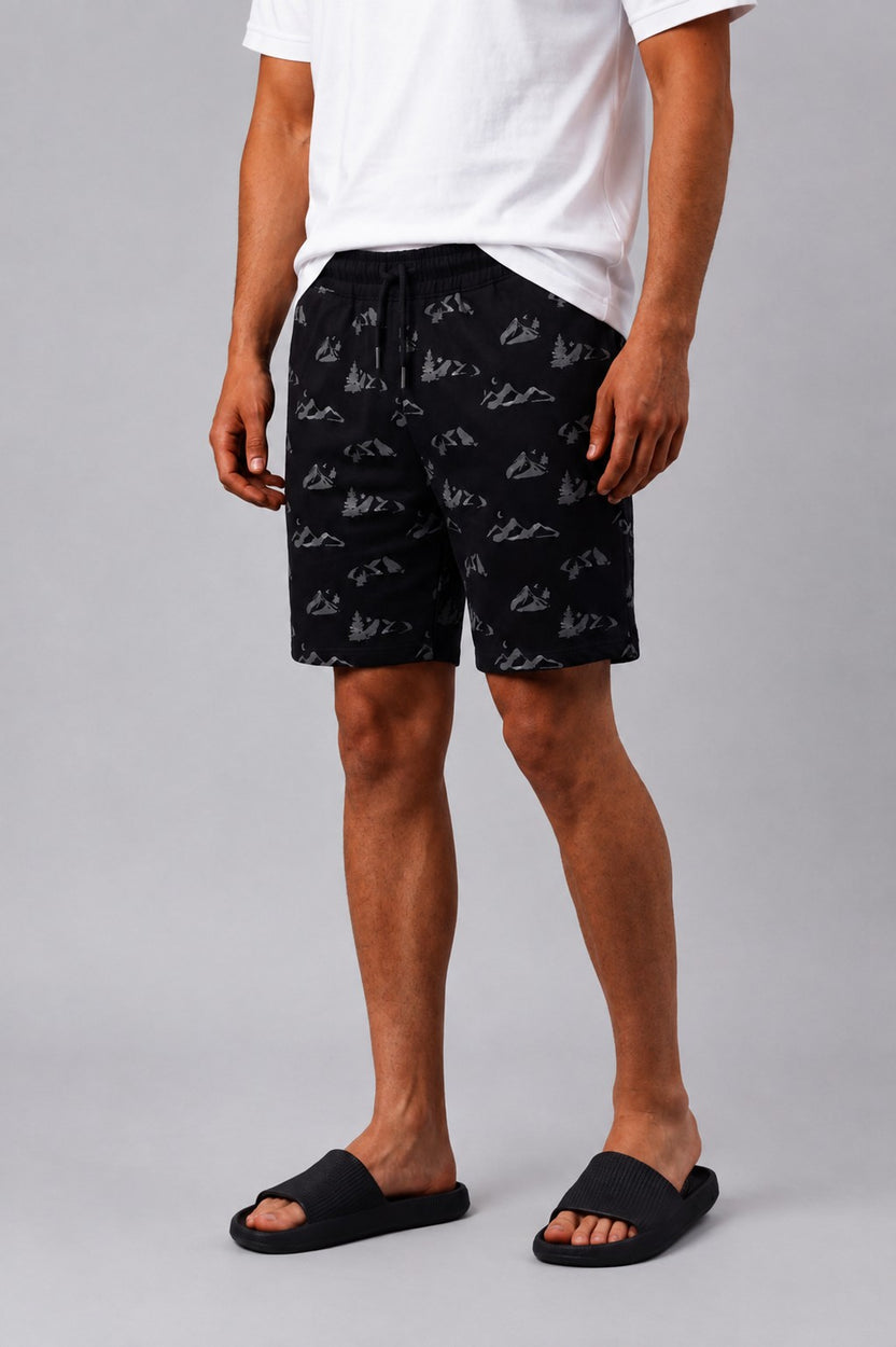 Mens Regular Fit Black Graphic Printed Shorts - Image 4