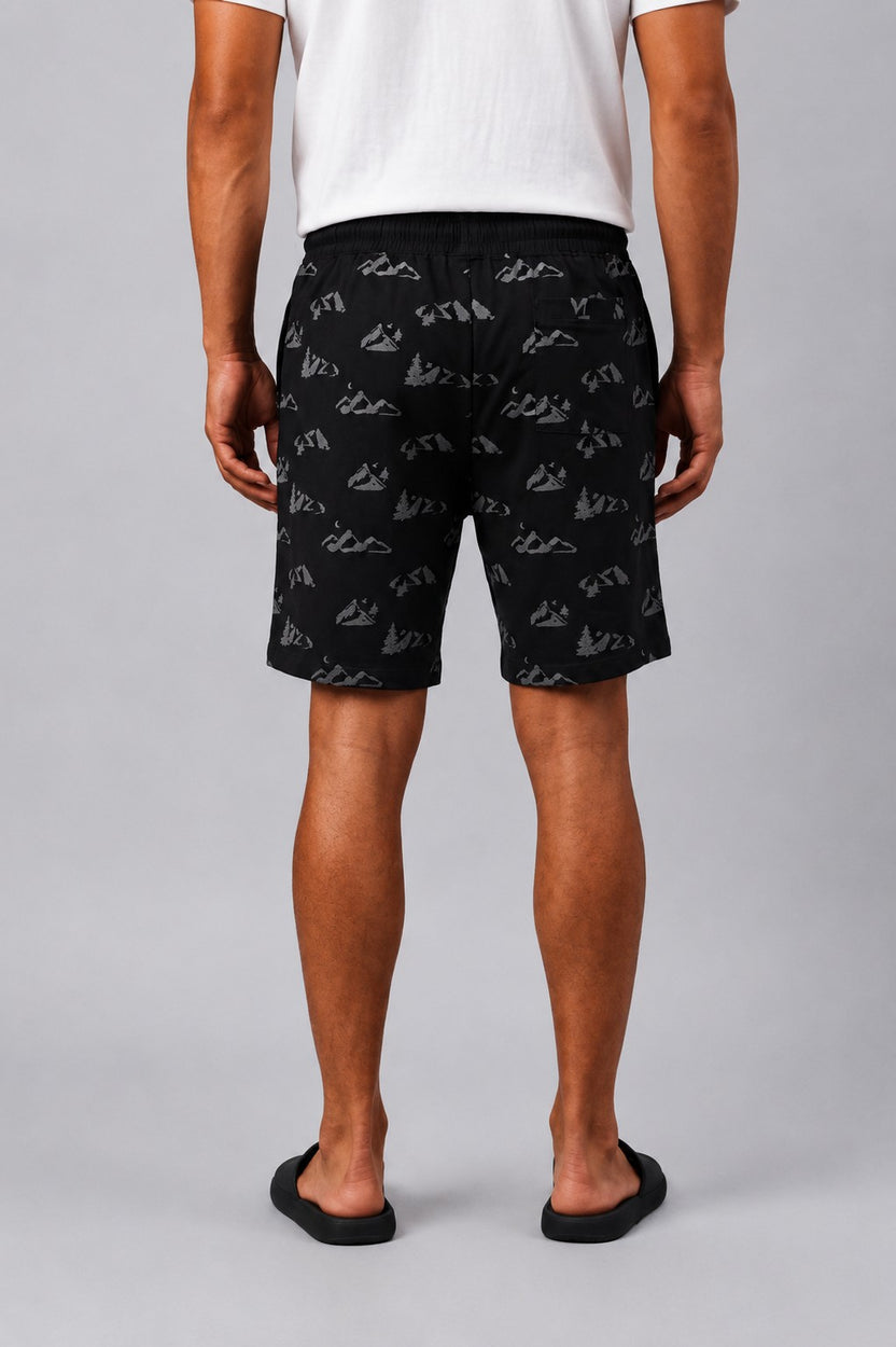 Mens Regular Fit Black Graphic Printed Shorts - Image 5