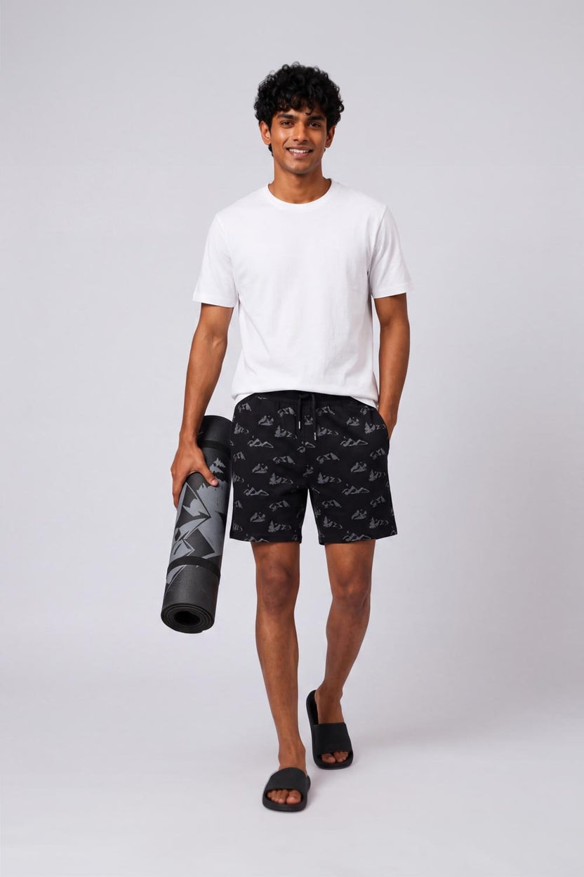 Mens Regular Fit Black Graphic Printed Shorts - Image 6