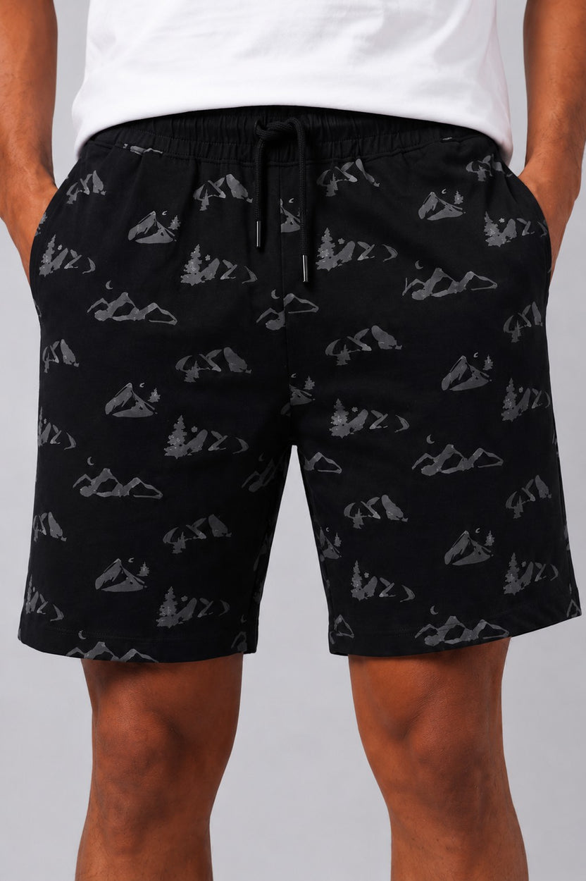 Mens Regular Fit Black Graphic Printed Shorts - Image 9