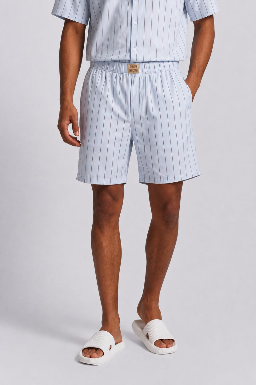 Mens Regular Fit Light Blue Striped Shorts - Image 2