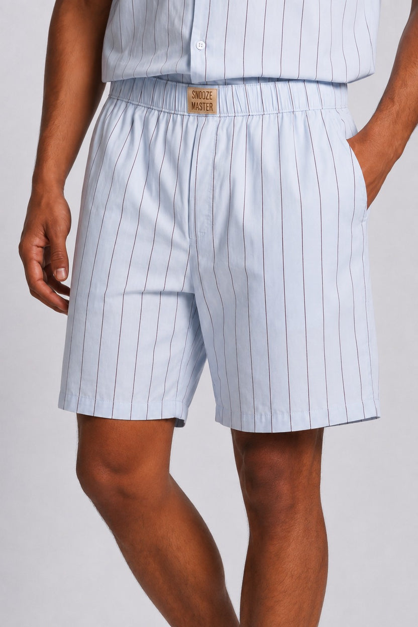 Mens Regular Fit Light Blue Striped Shorts - Image 9