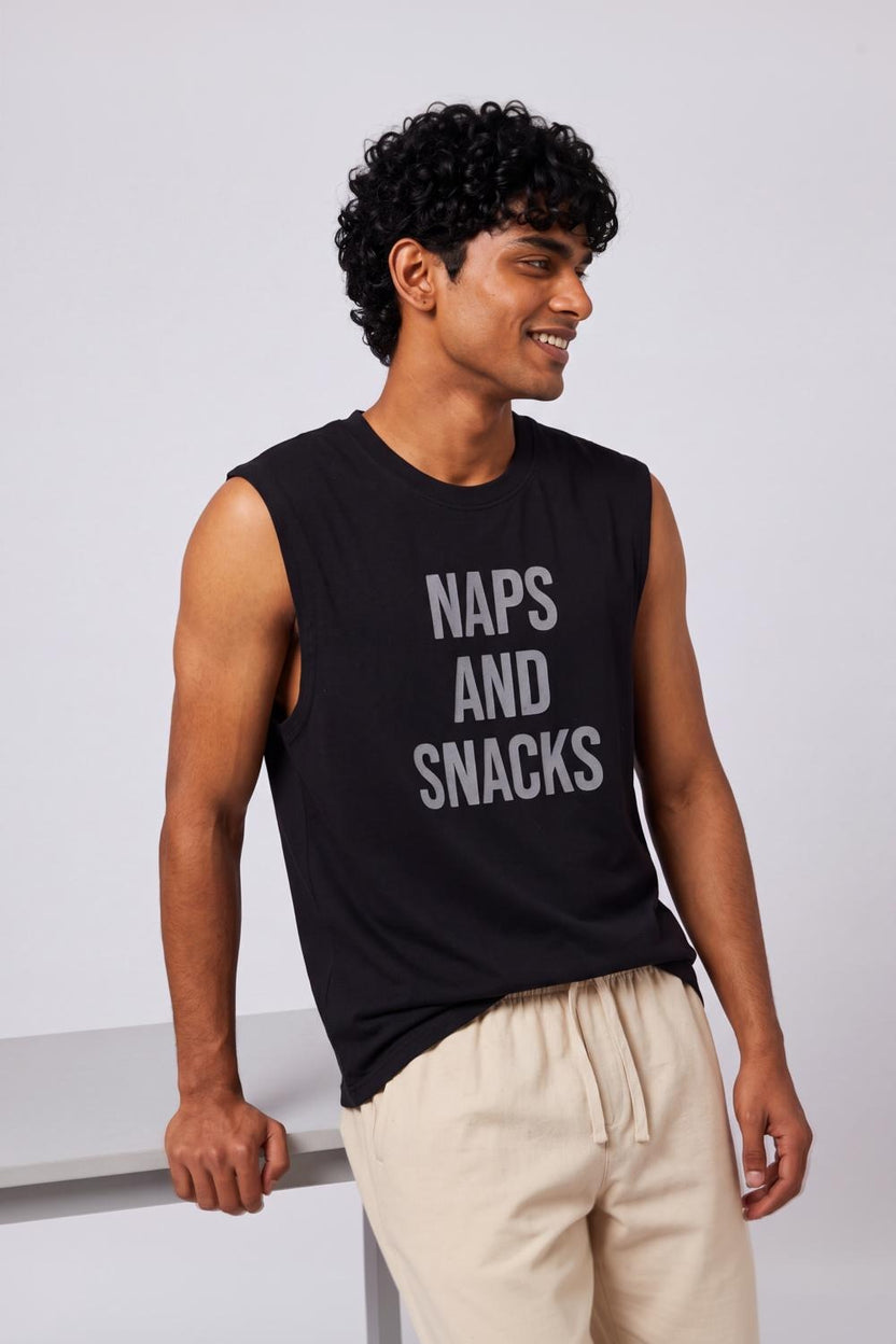 Mens Regular Fit Black Cotton Vest T-Shirt - Image 1