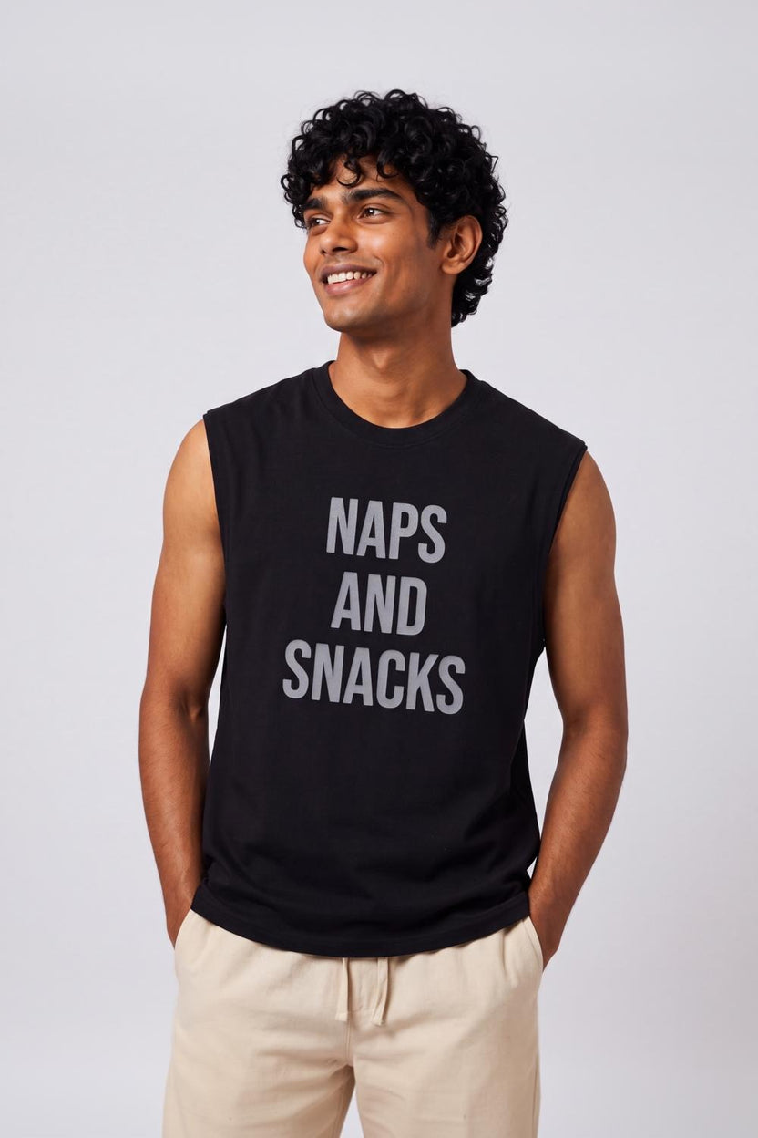 Mens Regular Fit Black Cotton Vest T-Shirt - Image 2