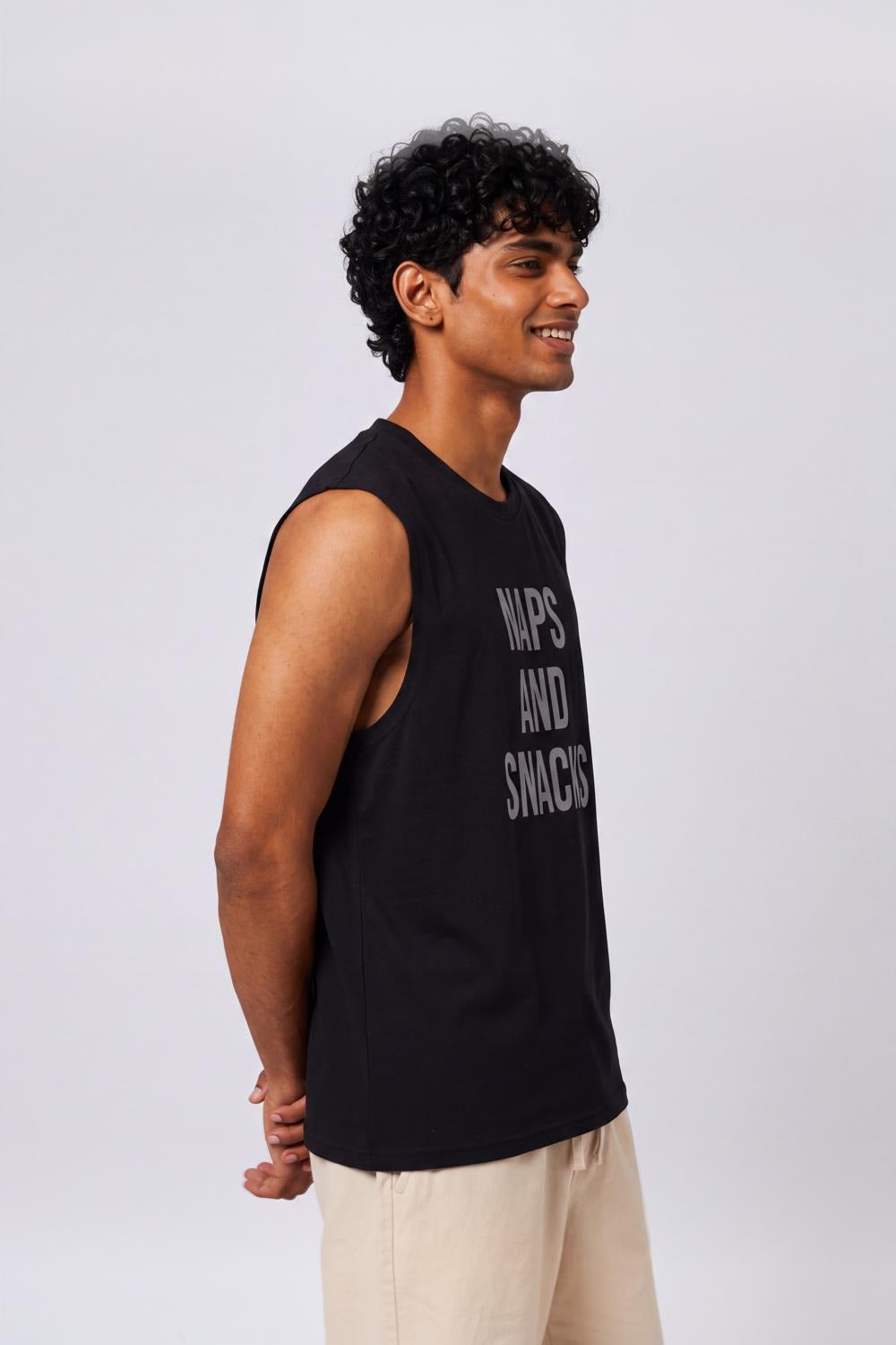 Mens Regular Fit Black Cotton Vest T-Shirt - Image 4
