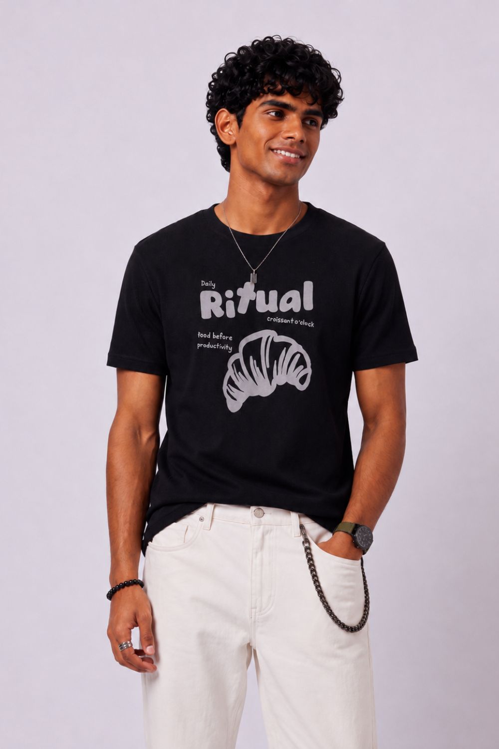 Mens Regular Fit Black Graphic Essential T-Shirt - Image 1