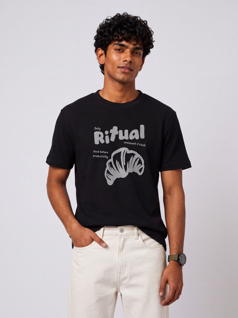 Mens Regular Fit Black Graphic Essential T-Shirt - Image 2