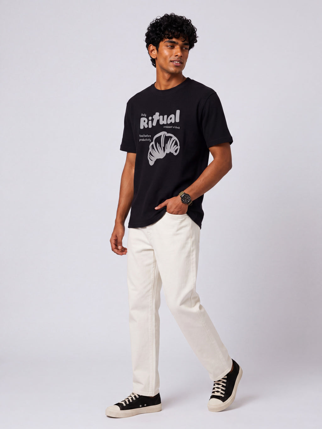 Mens Regular Fit Black Graphic Essential T-Shirt - Image 6