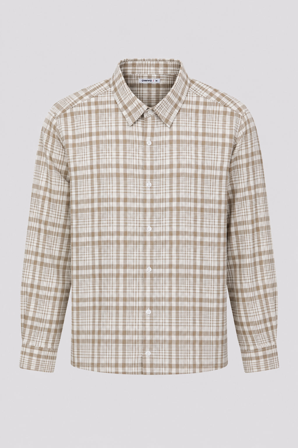 Mens Beige Checkered Cotton Regular Fit Shirt - Image 7