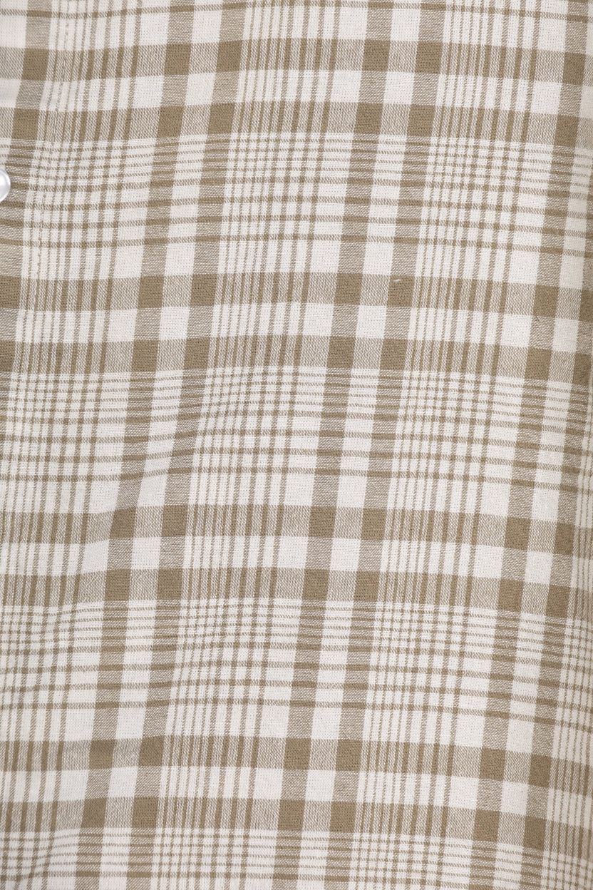 Mens Beige Checkered Cotton Regular Fit Shirt - Image 8