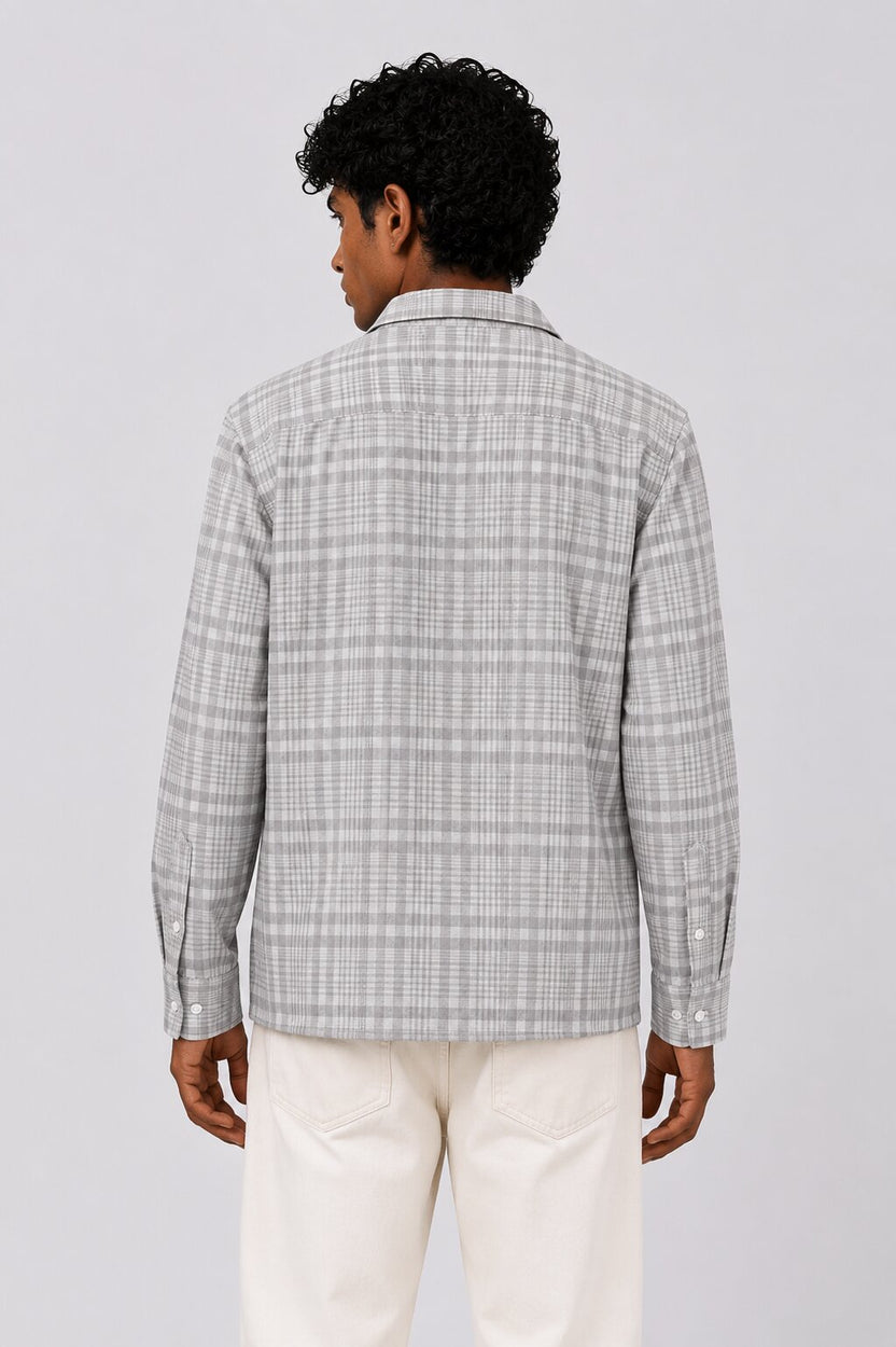 Mens Grey Checkered Cotton Regular Fit Shirt - Image 5