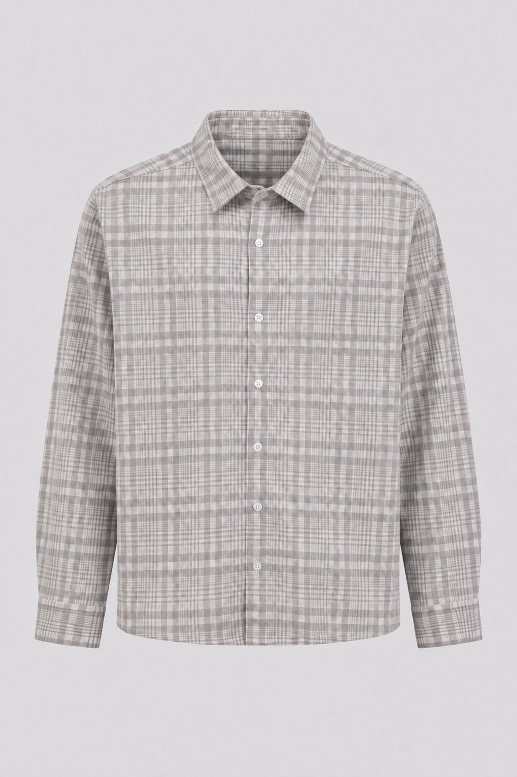 Mens Grey Checkered Cotton Regular Fit Shirt - Image 7