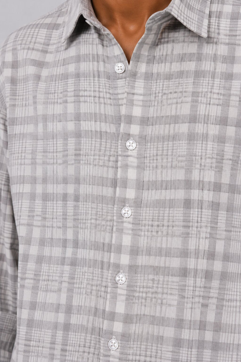 Mens Grey Checkered Cotton Regular Fit Shirt - Image 9