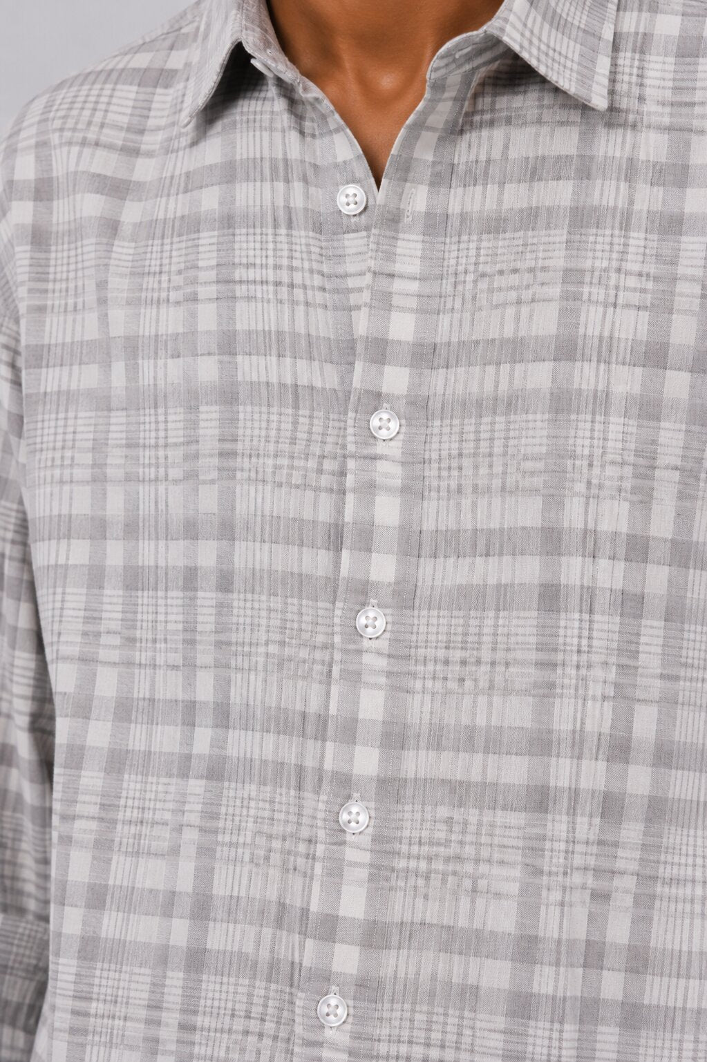 Mens Grey Checkered Cotton Regular Fit Shirt - Image 9