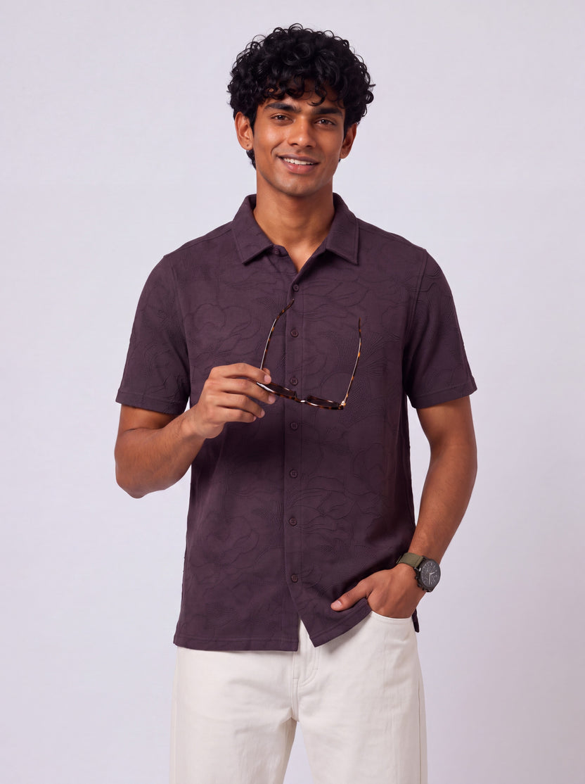 Mens Boxy Purple Self Design Festive Shirt - Image 1