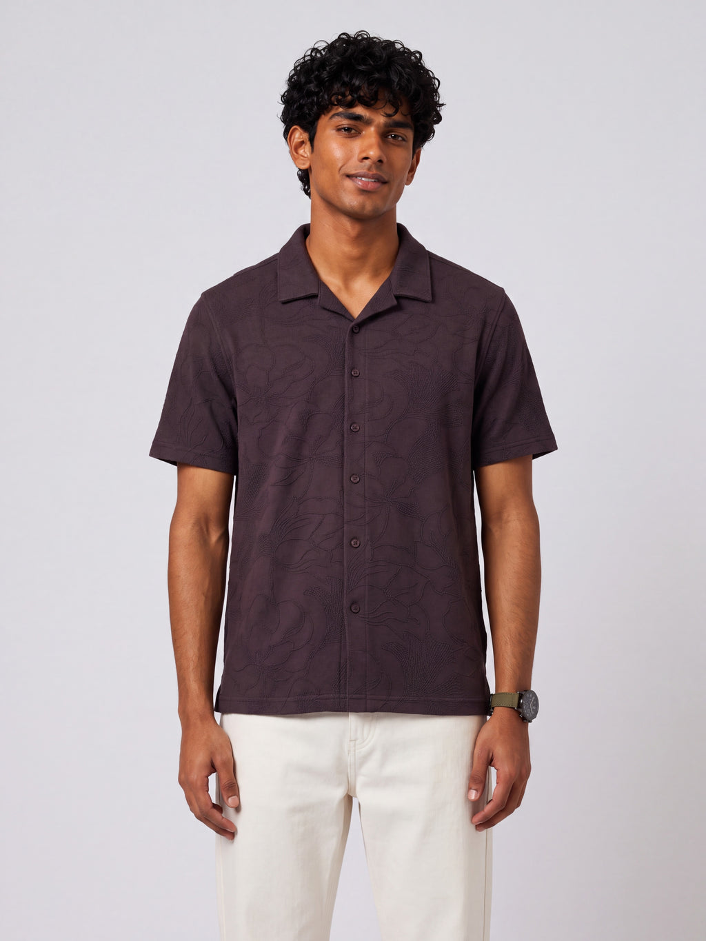 Mens Boxy Purple Self Design Festive Shirt - Image 2