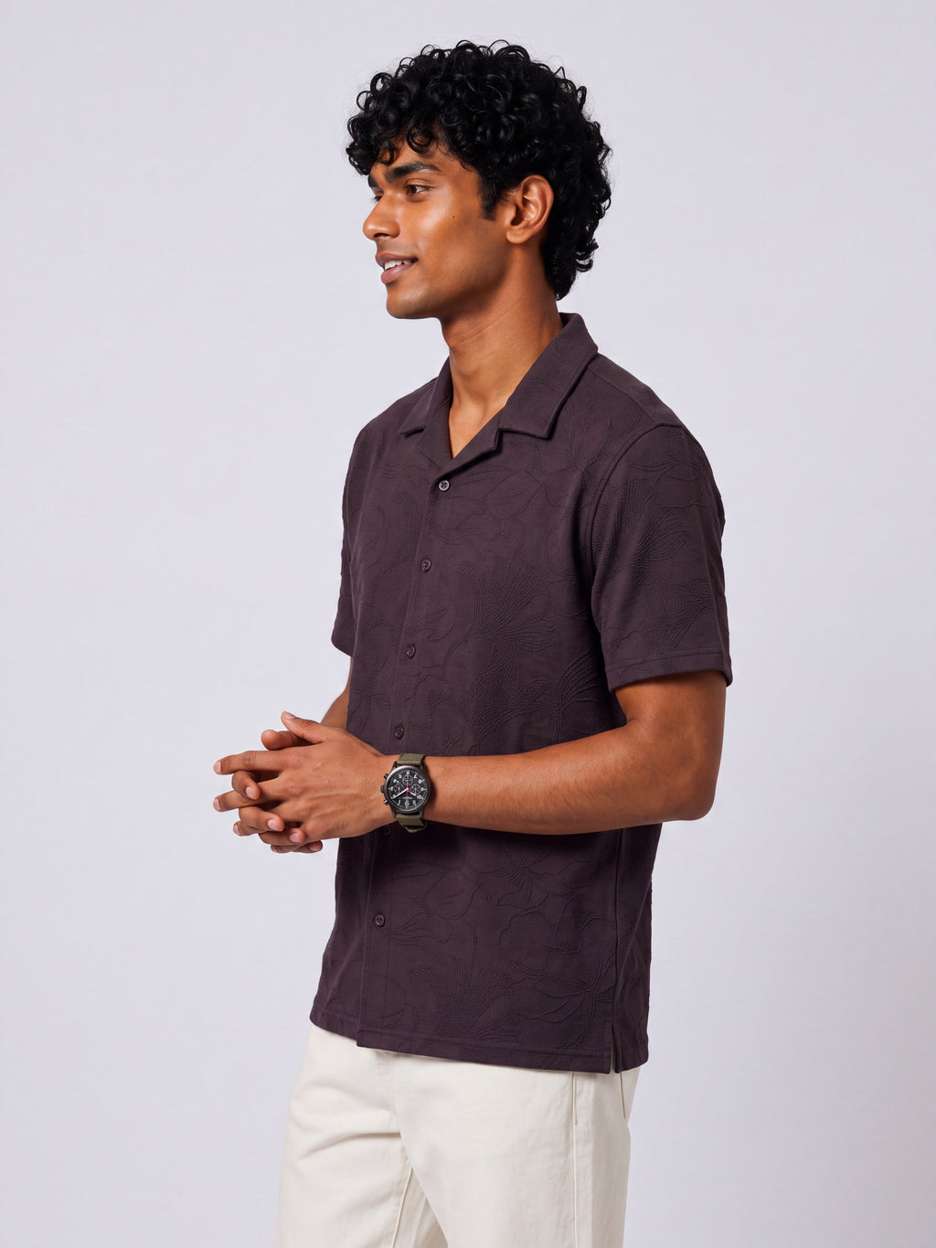 Mens Boxy Purple Self Design Festive Shirt - Image 4
