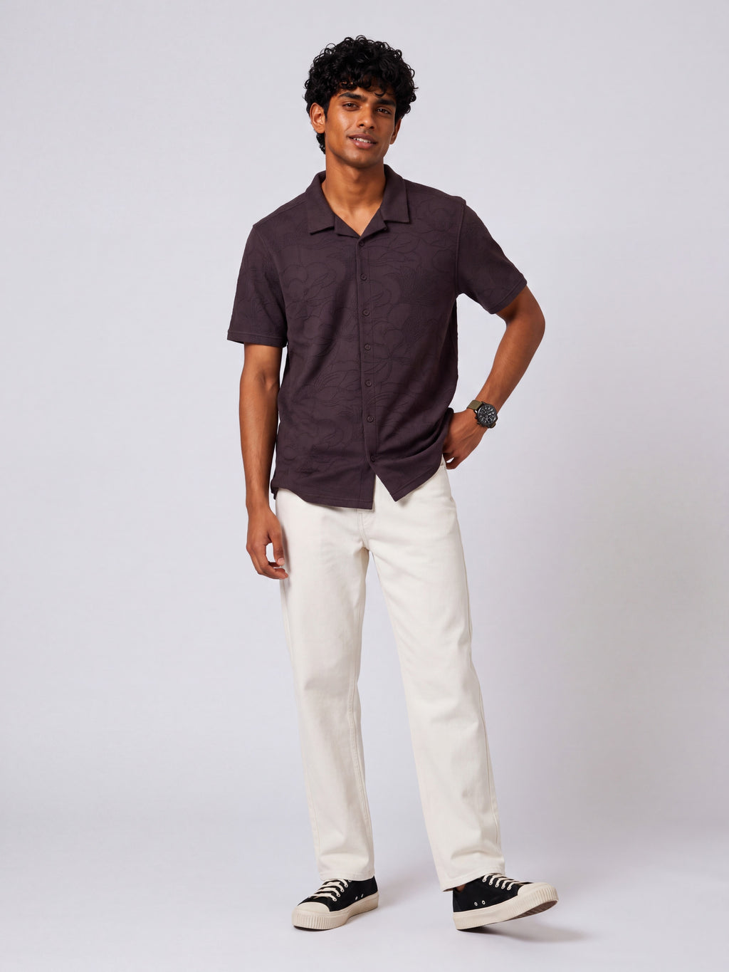 Mens Boxy Purple Self Design Festive Shirt - Image 6